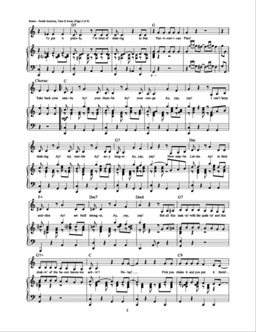 South America, Take It Away Piano, Vocal, Guitar scores gallery preview page 2