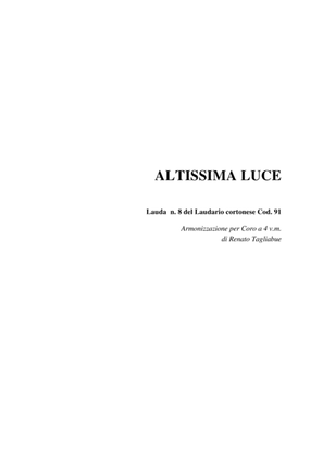 Book cover for ALTISSIMA LUCE - Laudario Cortonese - Arr. for SATB Choir