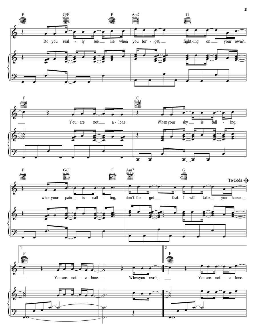 You're Not Alone Piano, Vocal, Guitar scores gallery preview page 3