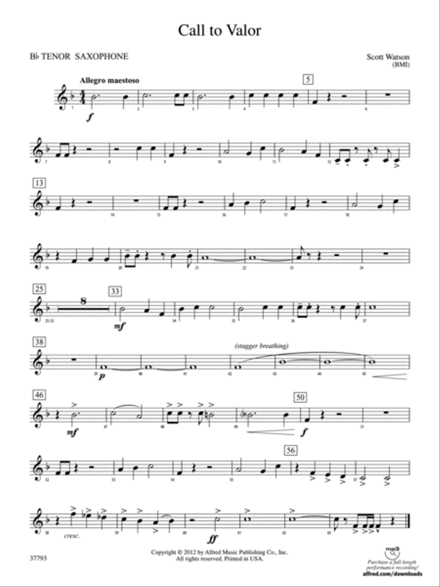 Call to Valor: B-flat Tenor Saxophone Concert Band scores gallery preview page 1