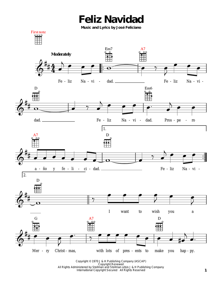 Feliz Navidad Feliz Navidad Ukulele scores gallery preview page 1