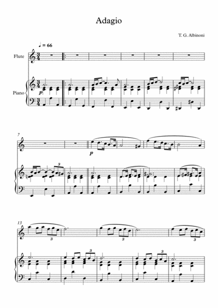 Adagio (In G Minor), Tomaso Giovanni Albinoni, For Flute & Piano image number null