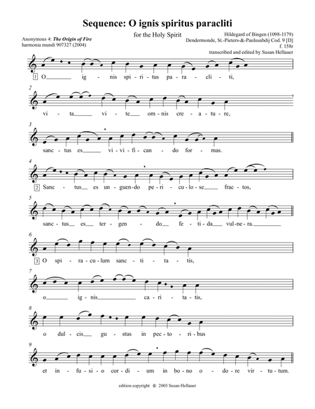 Sequence: O ignis spiritus paraclitus, from Anonymous 4: "The Origin of Fire" - Score Only