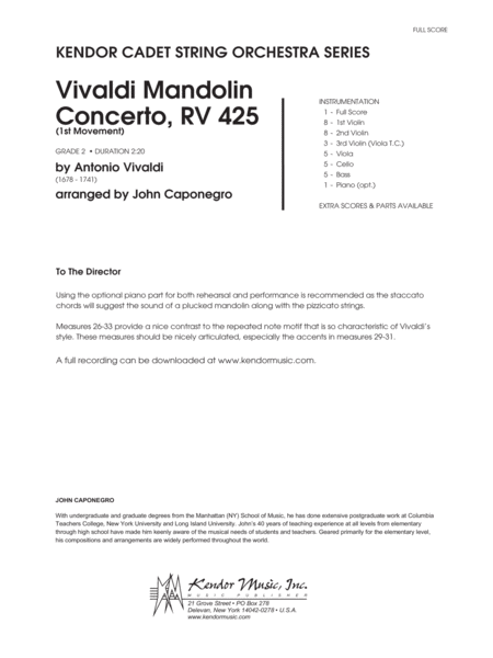 Vivaldi Mandolin Concerto, RV 425 (1st Movement) - Full Score