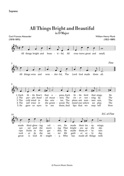 Monk - All Thing Bright and Beautiful in D Major - Easy image number null