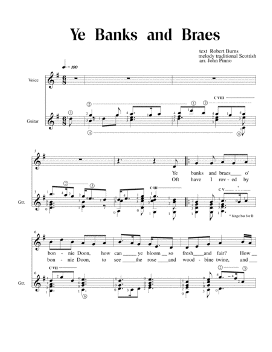 Ye Banks and Braes for voice and classical guitar Acoustic Guitar scores gallery preview page 2