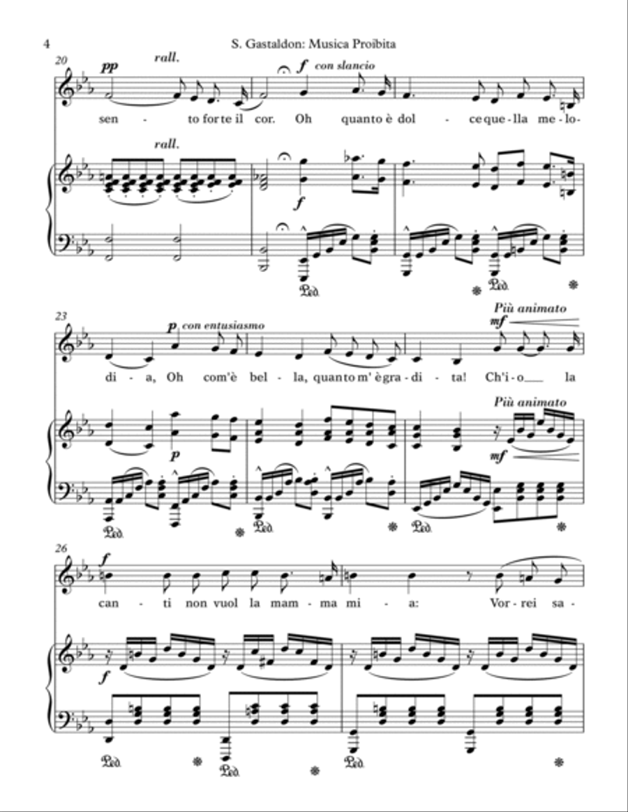 S. Gastaldon: Musica Proibita (transposed to E flat Major) Voice scores gallery preview page 4