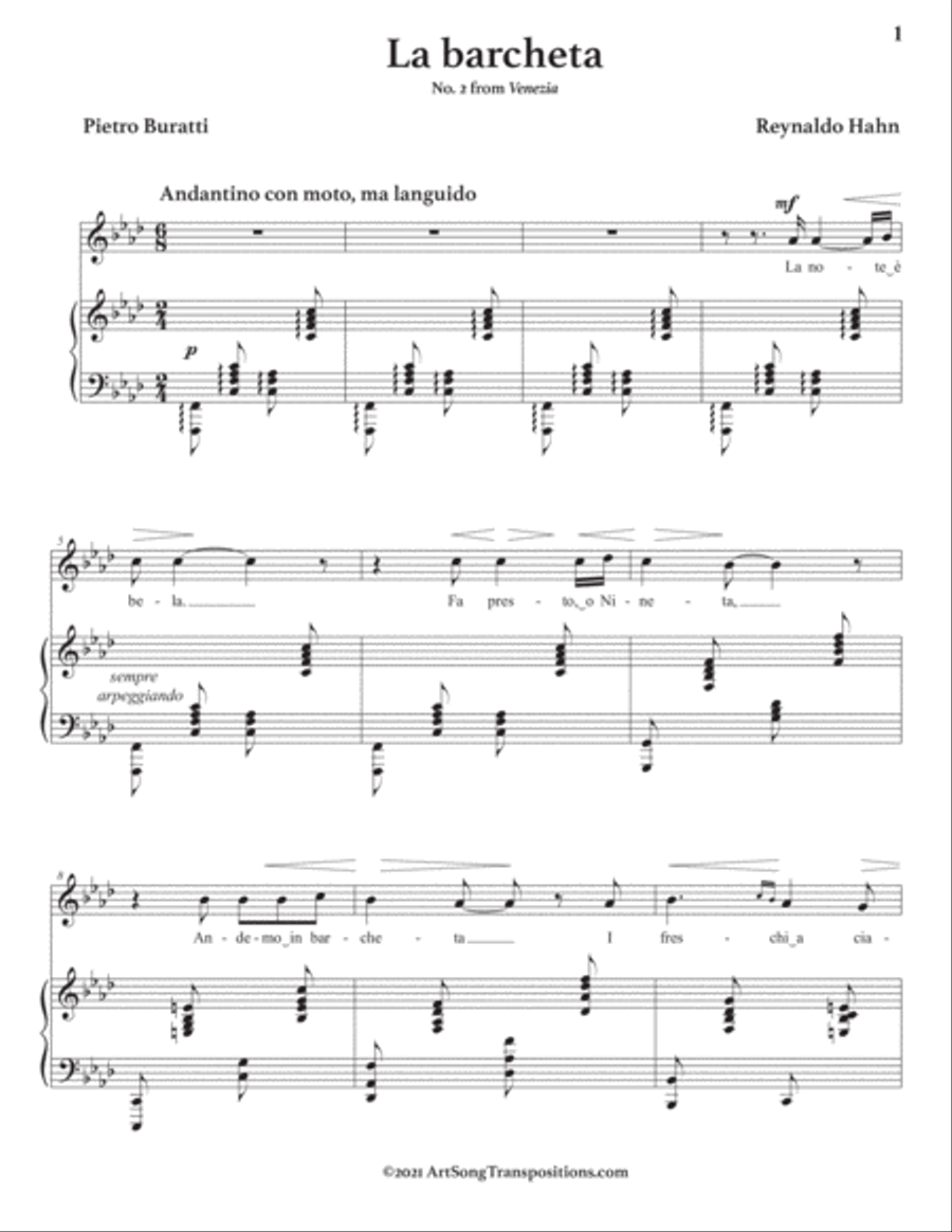 HAHN: La barcheta (transposed to F minor) Voice scores gallery preview page 2