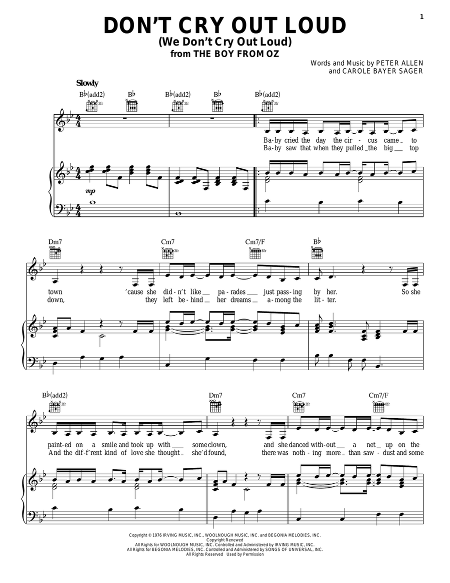 Don't Cry Out Loud (We Don't Cry Out Loud) (from The Boy From Oz) Acoustic Guitar scores gallery preview page 1