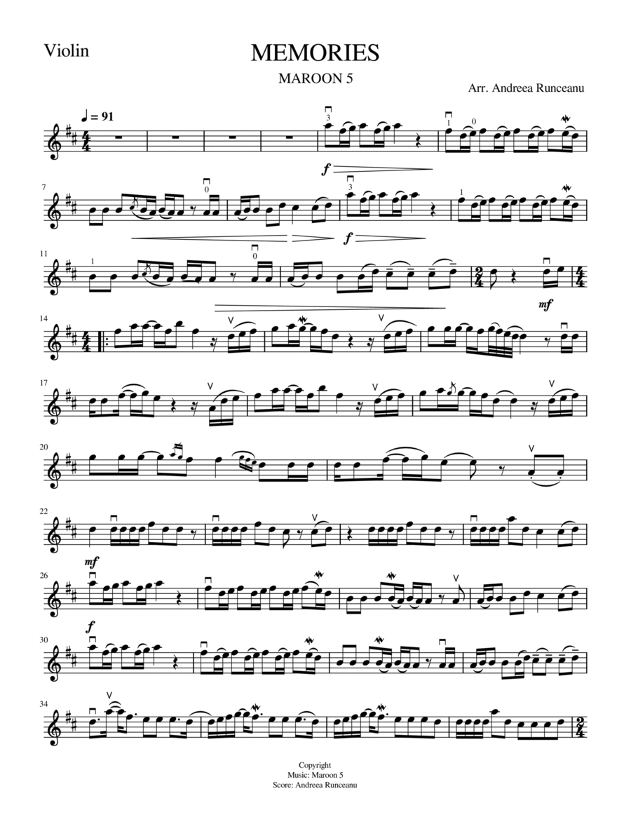 Memories Violin Solo scores gallery preview page 1