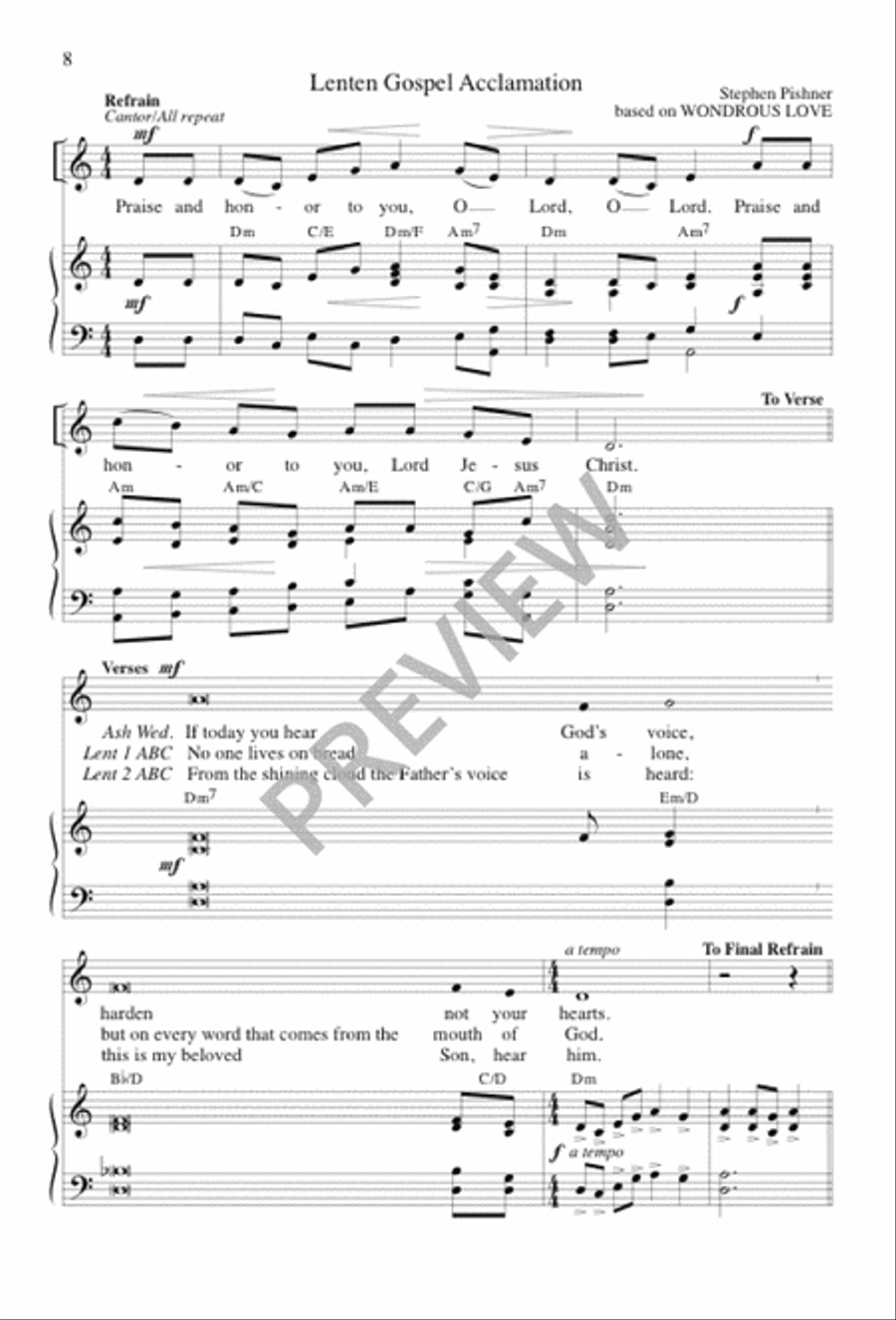 Psalm and Gospel Acclamation for Lent 4-Part scores gallery preview page 7