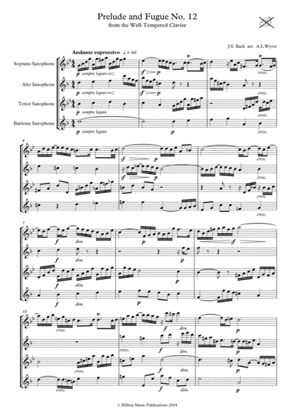 Prelude and Fugue No. 12 arr. Saxophone Quartet image number null