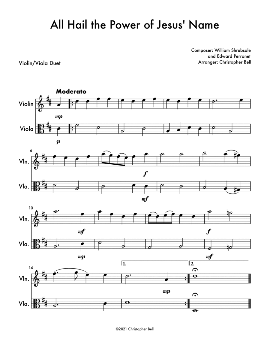 All Hail the Power of Jesus' Name - Easy Violin/Viola Duet String Duet scores gallery preview page 1
