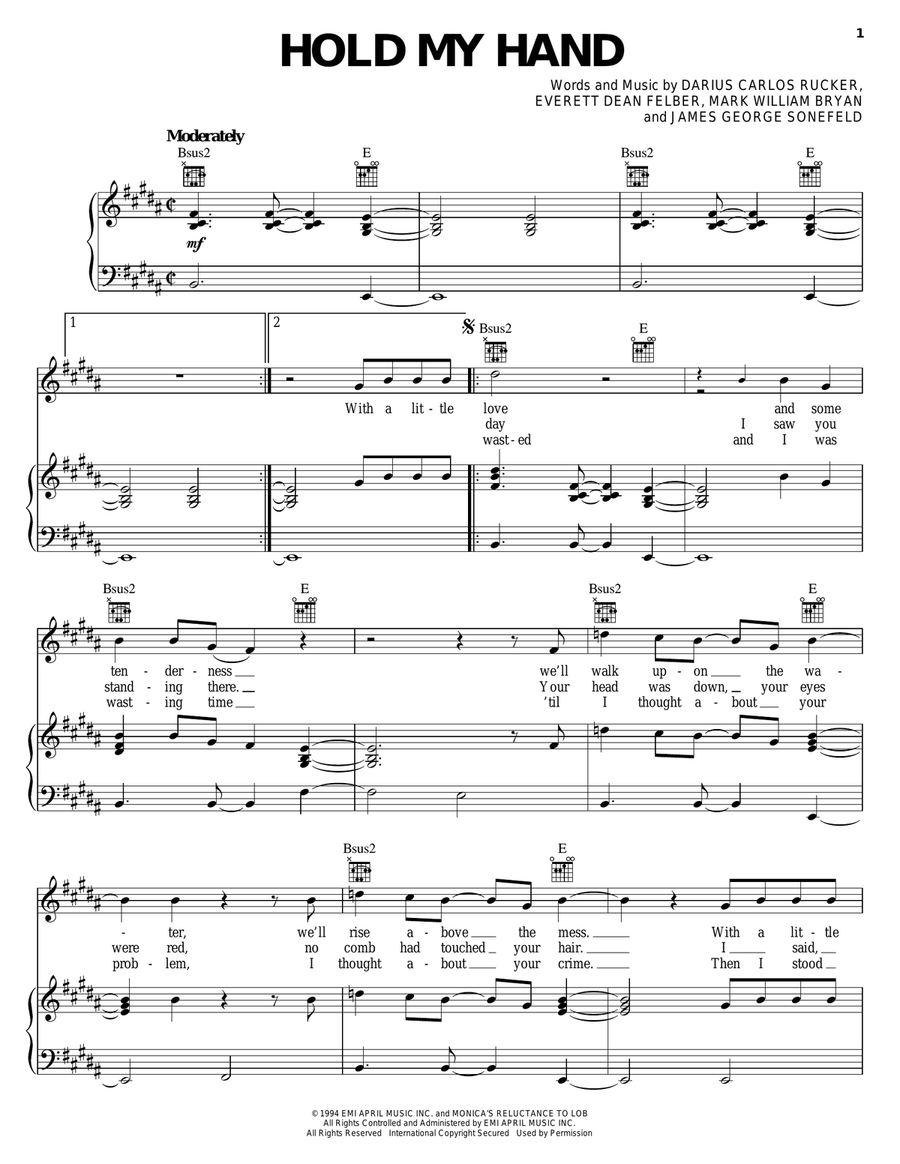 Hold My Hand Piano, Vocal, Guitar scores gallery preview page 1