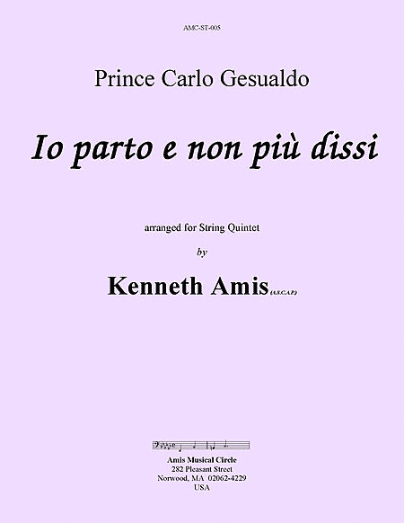Don Carlo Gesualdo: o parto e non piu dissi, for string quintet