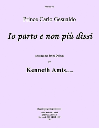 Book cover for Io parto e non più dissi (for string quintet)