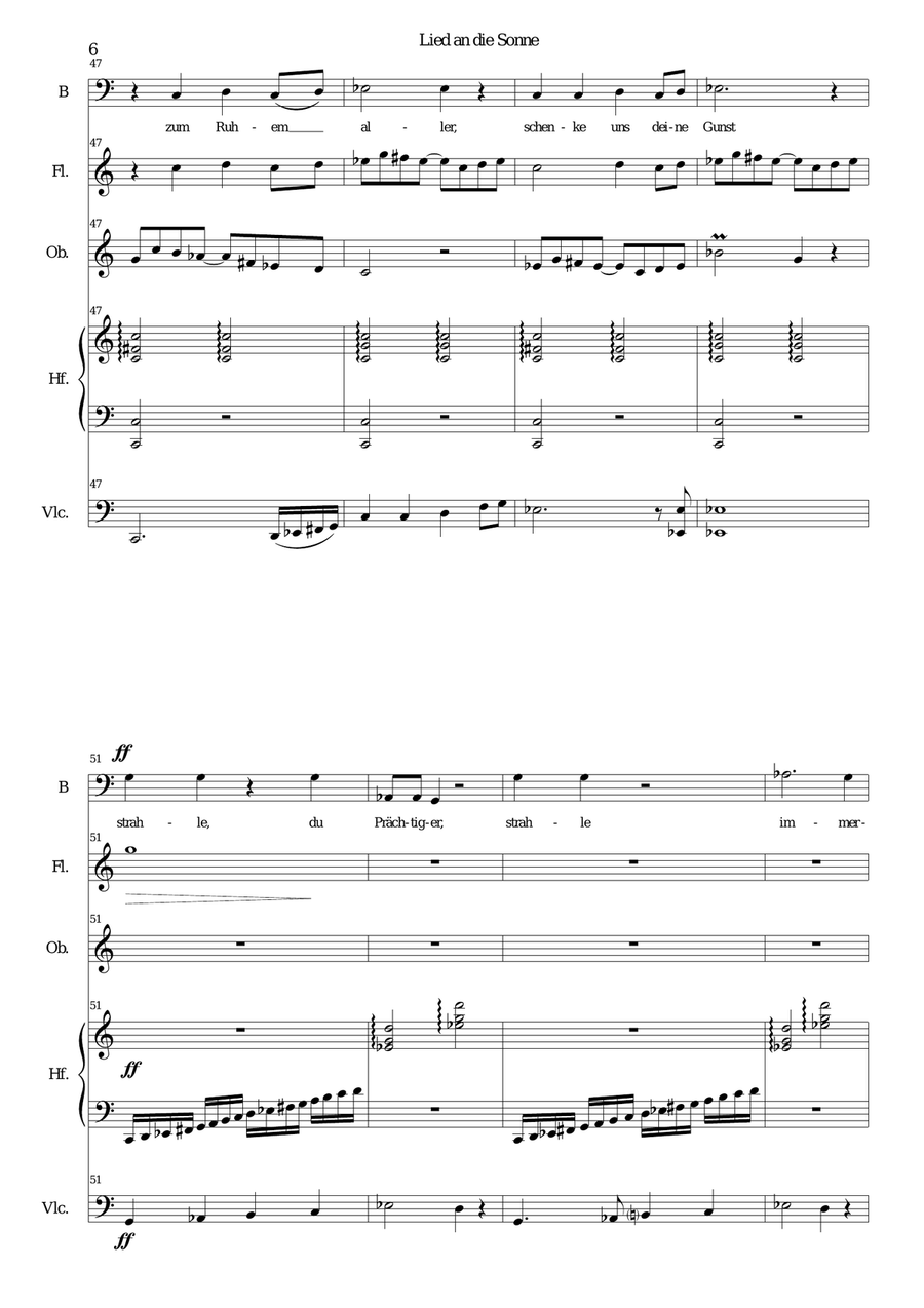 ATON part 5-Lied an die Sonne - bass voice, harp, flute, oboe, cello Flute scores gallery preview page 6