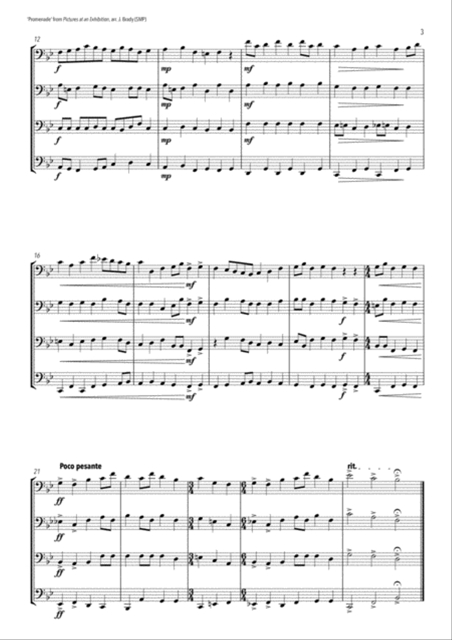 'Promenade' from Pictures at an Exhibition - easy arrangement for trombone quartet/tuba image number null
