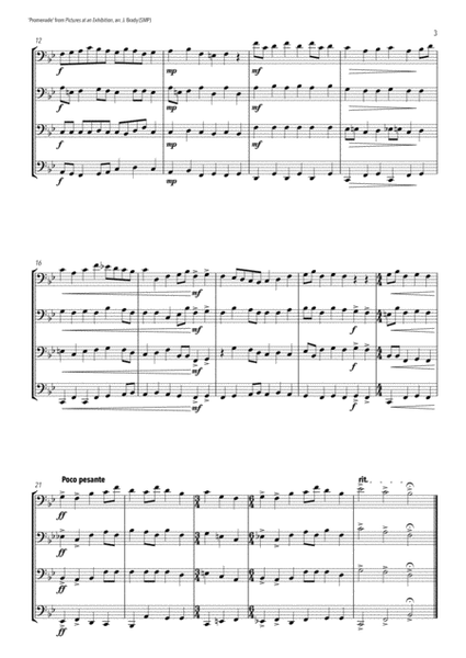 'Promenade' from Pictures at an Exhibition - easy arrangement for trombone quartet/tuba by Modest Petrovich Mussorgsky Euphonium - Digital Sheet Music