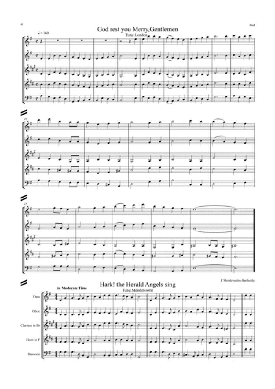 10 Popular Christmas Carols for wind quintet Woodwind Quintet scores gallery preview page 4