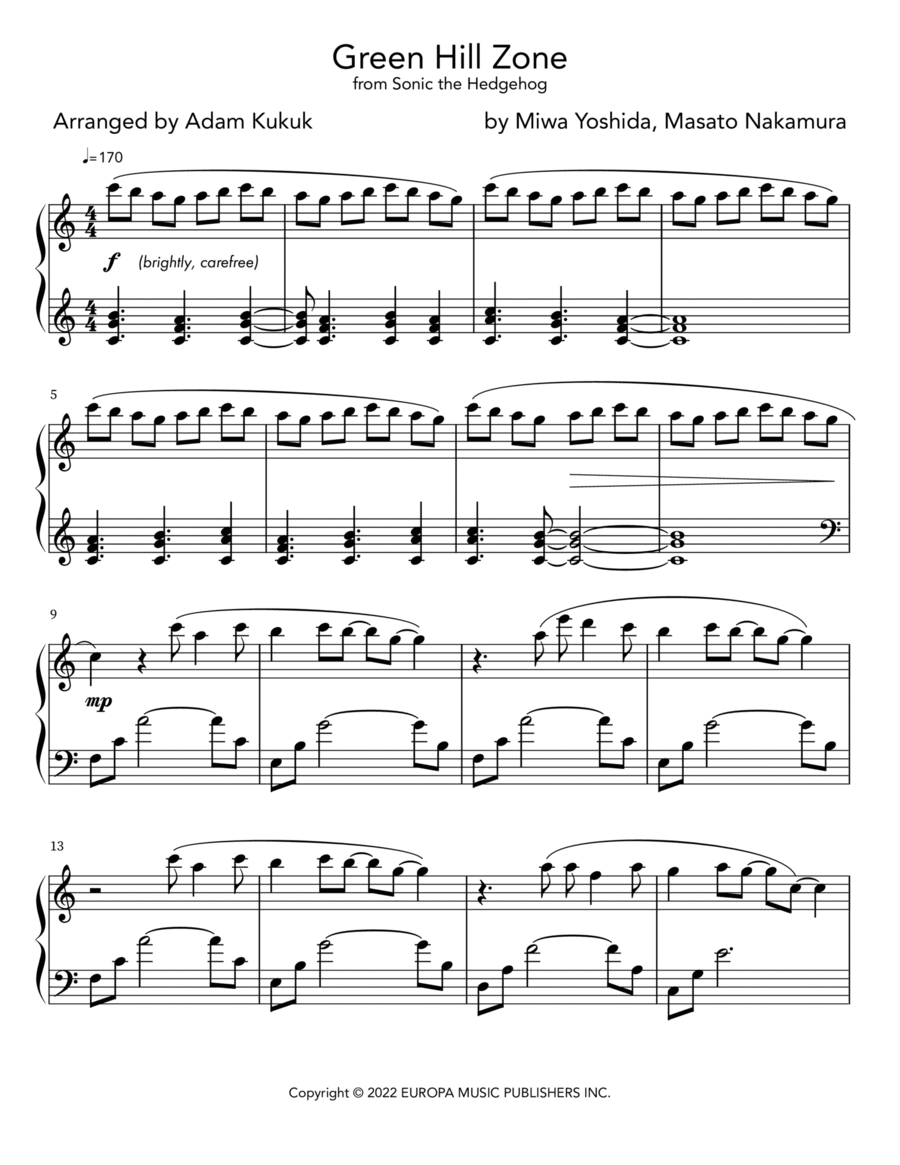 Up On The Green Hill From Sonic The Hedgehog Green Hill Zone Piano Method scores gallery preview page 1