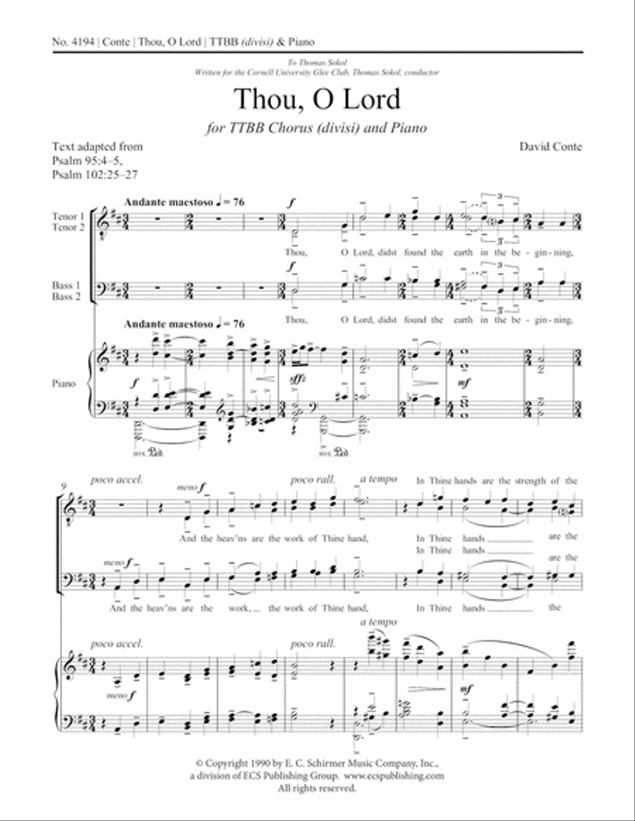 Three Sacred Pieces: 1. Thou, O Lord TTBB scores gallery preview page 2