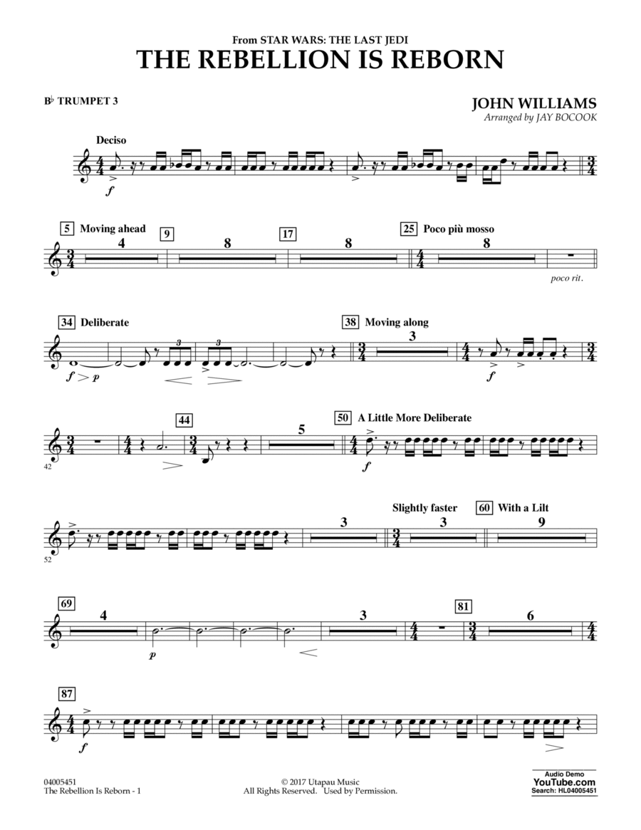 The Rebellion Is Reborn (from Star Wars: The Last Jedi) - Bb Trumpet 3 B-Flat Trumpet scores gallery preview page 1