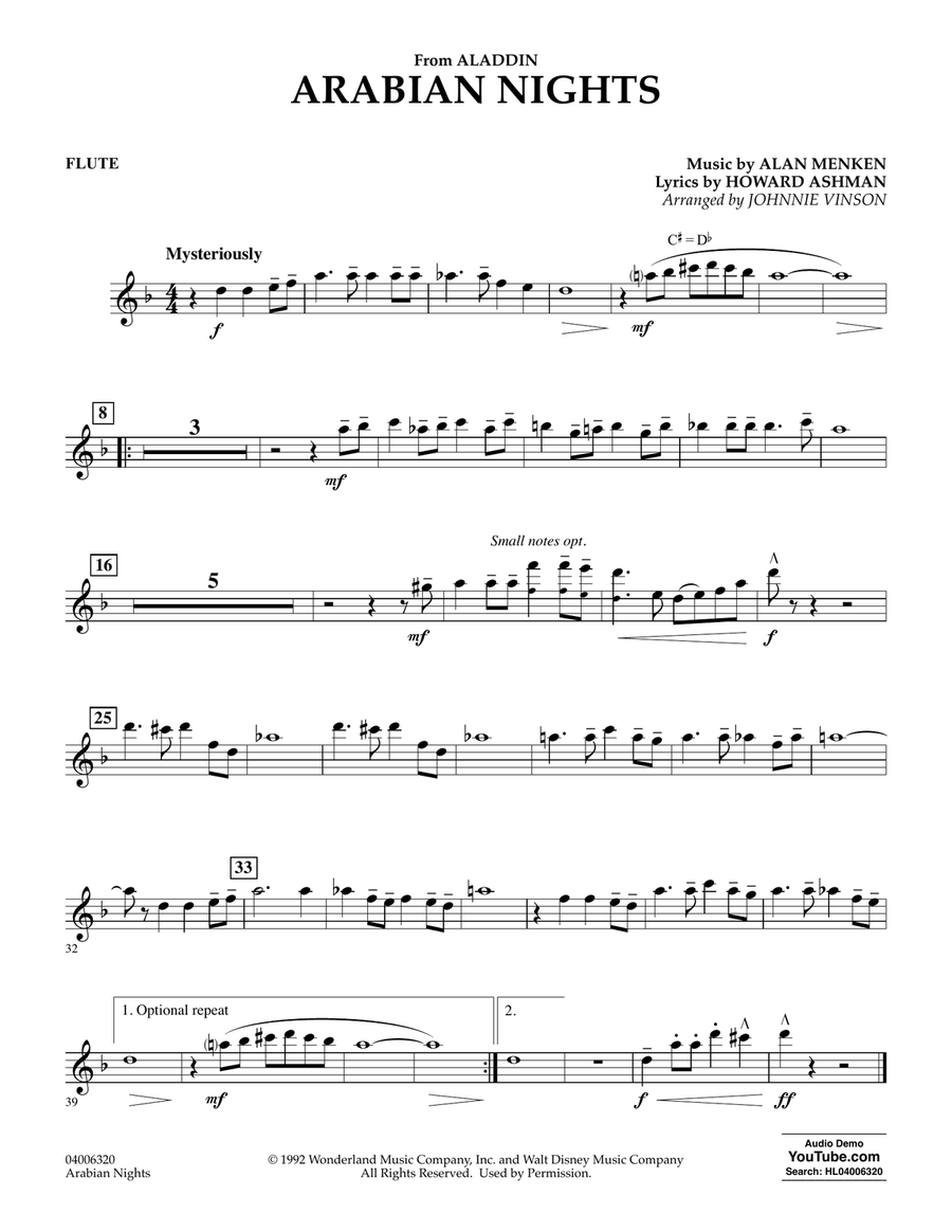 Arabian Nights (from Disney's Aladdin) (arr. Johnnie Vinson) - Flute Concert Band scores gallery preview page 1