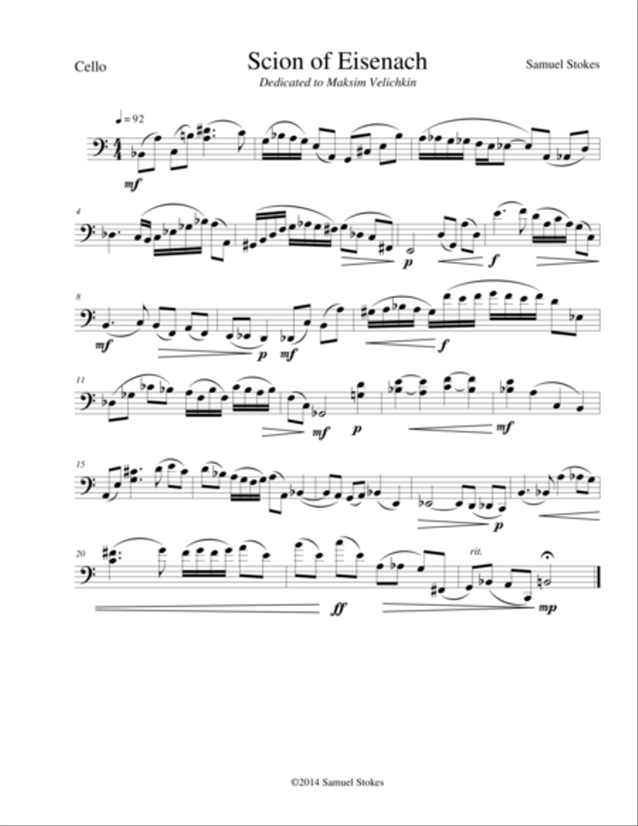 Scion of Eisenach - for solo cello Cello Solo scores gallery preview page 1