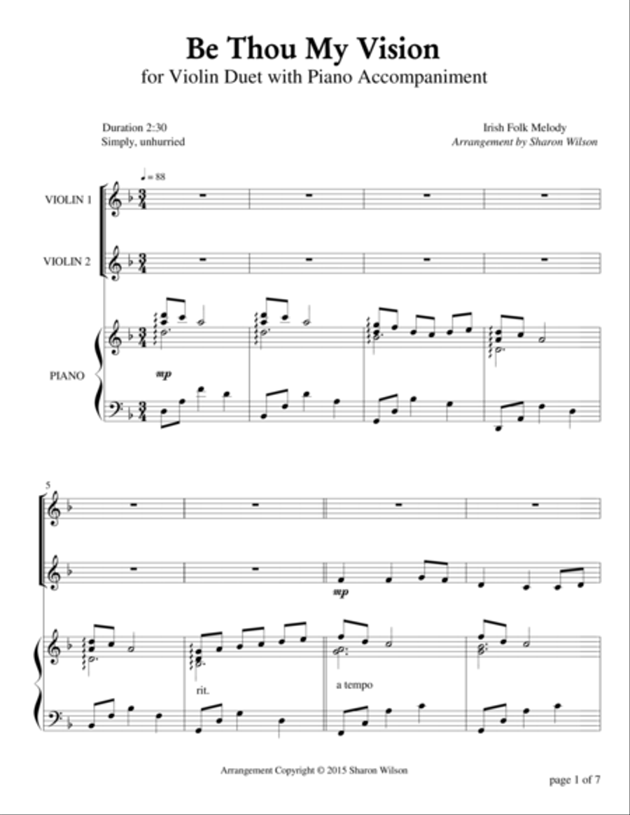 Be Thou My Vision (Violin Duet with Piano Accompaniment) String Duet scores gallery preview page 4
