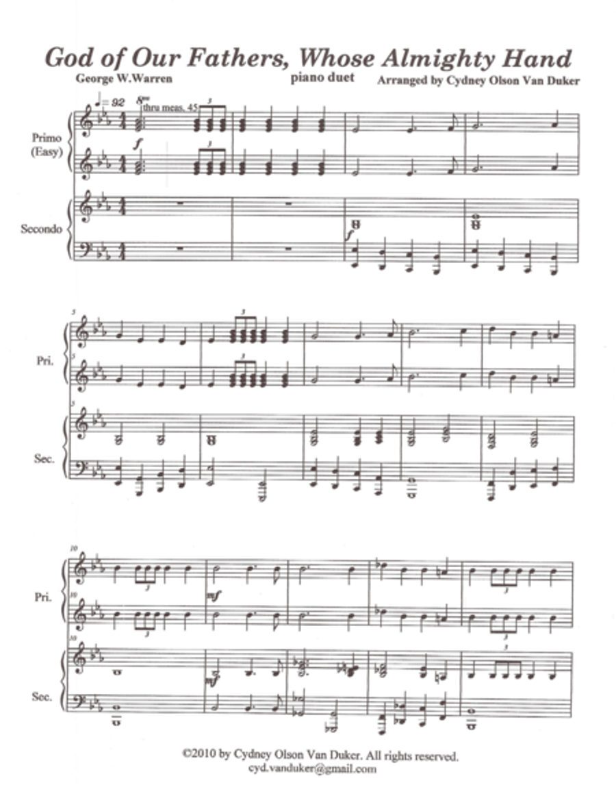 God of Our Fathers, Whose Almighty Hand piano duet Piano Accompaniment scores gallery preview page 1
