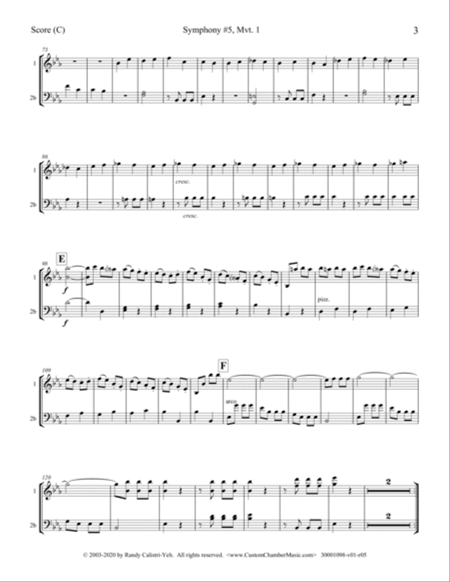 Beethoven Symphony No. 5, Op. 67, Mvt. 1 (violin/cello or violin/viola duet) String Duet scores gallery preview page 3
