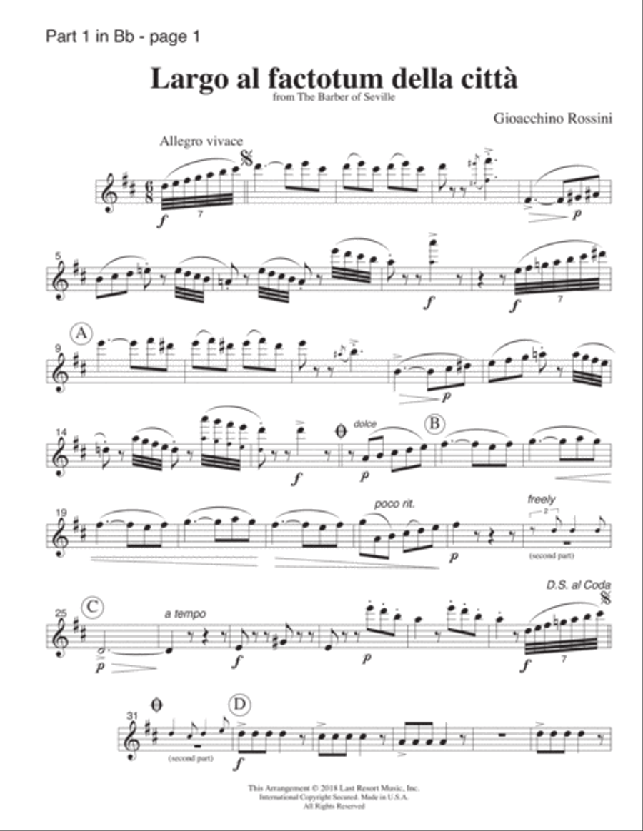 Largo al Factotum from Rossini's Barber of Seville for Wind Quartet (or Mixed Quartet) Woodwind Quartet scores gallery preview page 4