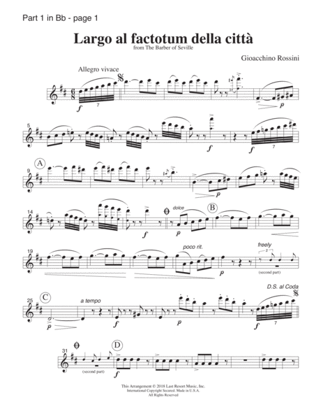 Largo al Factotum from Rossini's Barber of Seville for Wind Quartet (or Mixed Quartet) image number null
