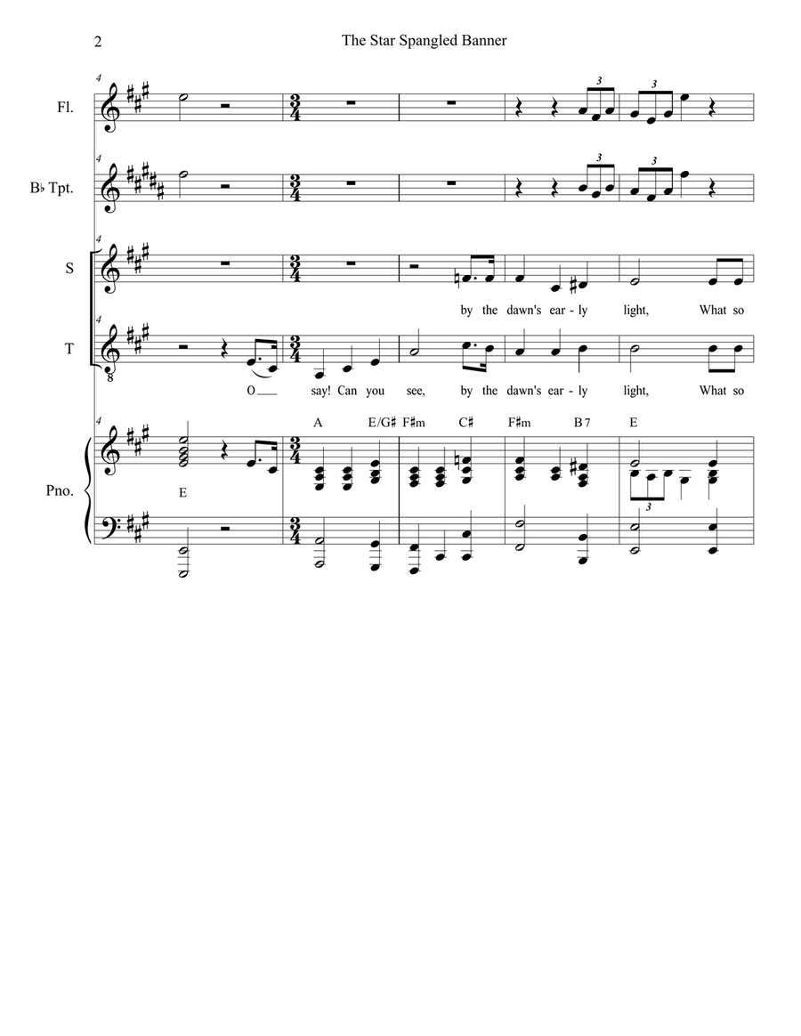 The Star Spangled Banner (Duet for Soprano and Tenor Solo) Tenor Voice scores gallery preview page 3