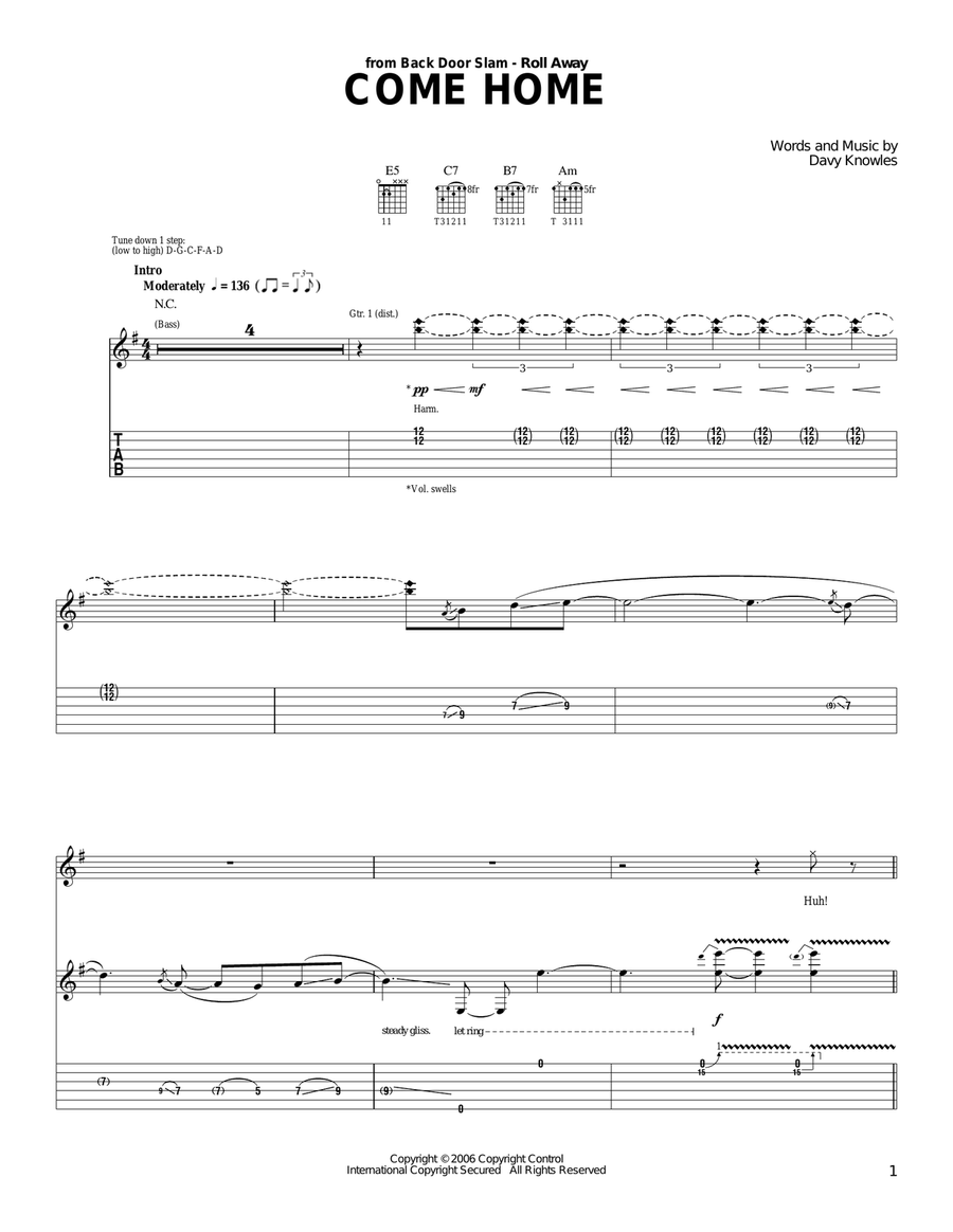 Come Home Acoustic Guitar scores gallery preview page 1