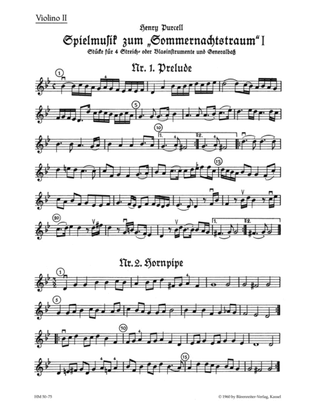 Book cover for Spielmusik zum Sommernachtstraum für Streicher (statt Viola auch Violine III) und Basso continuo/ Bläser ad lib