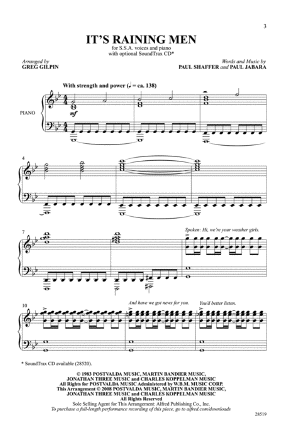 It's Raining Men Choir scores gallery preview page 1