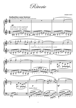 Reverie by Debussy - Self Learning Series with note names, finger numbers and meanings of terms