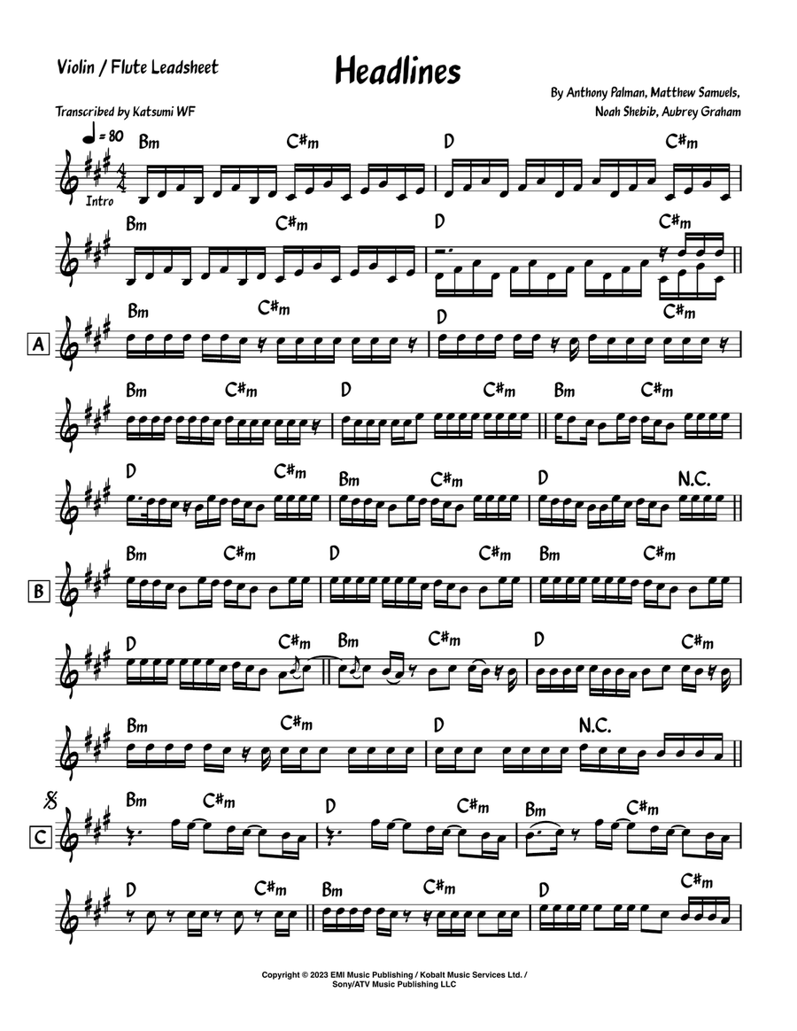 Headlines Violin Solo scores gallery preview page 1