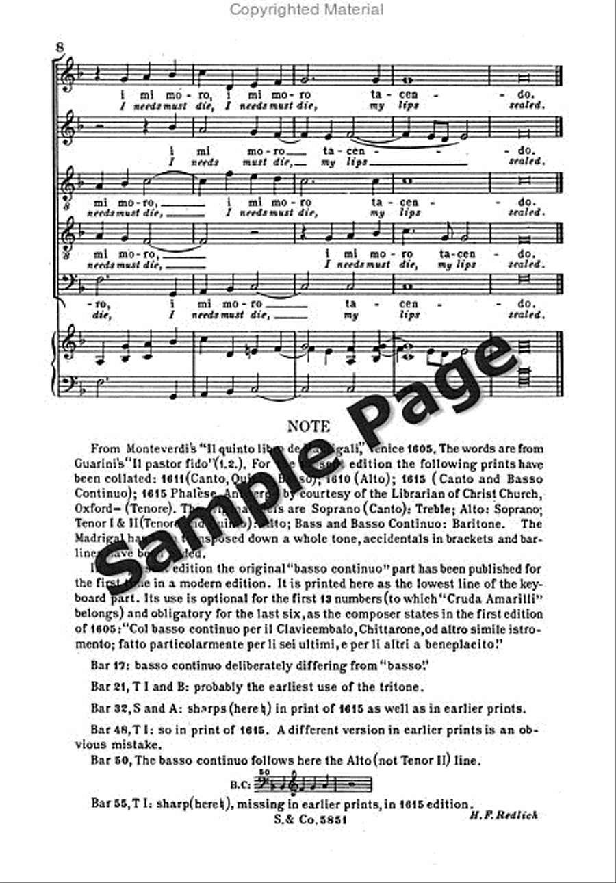 Monteverdi Cruda Amarilli Satt SATTB scores gallery preview page 11