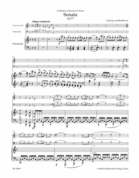 Sonata for Pianoforte and Horn or Violoncello in F major, op. 17