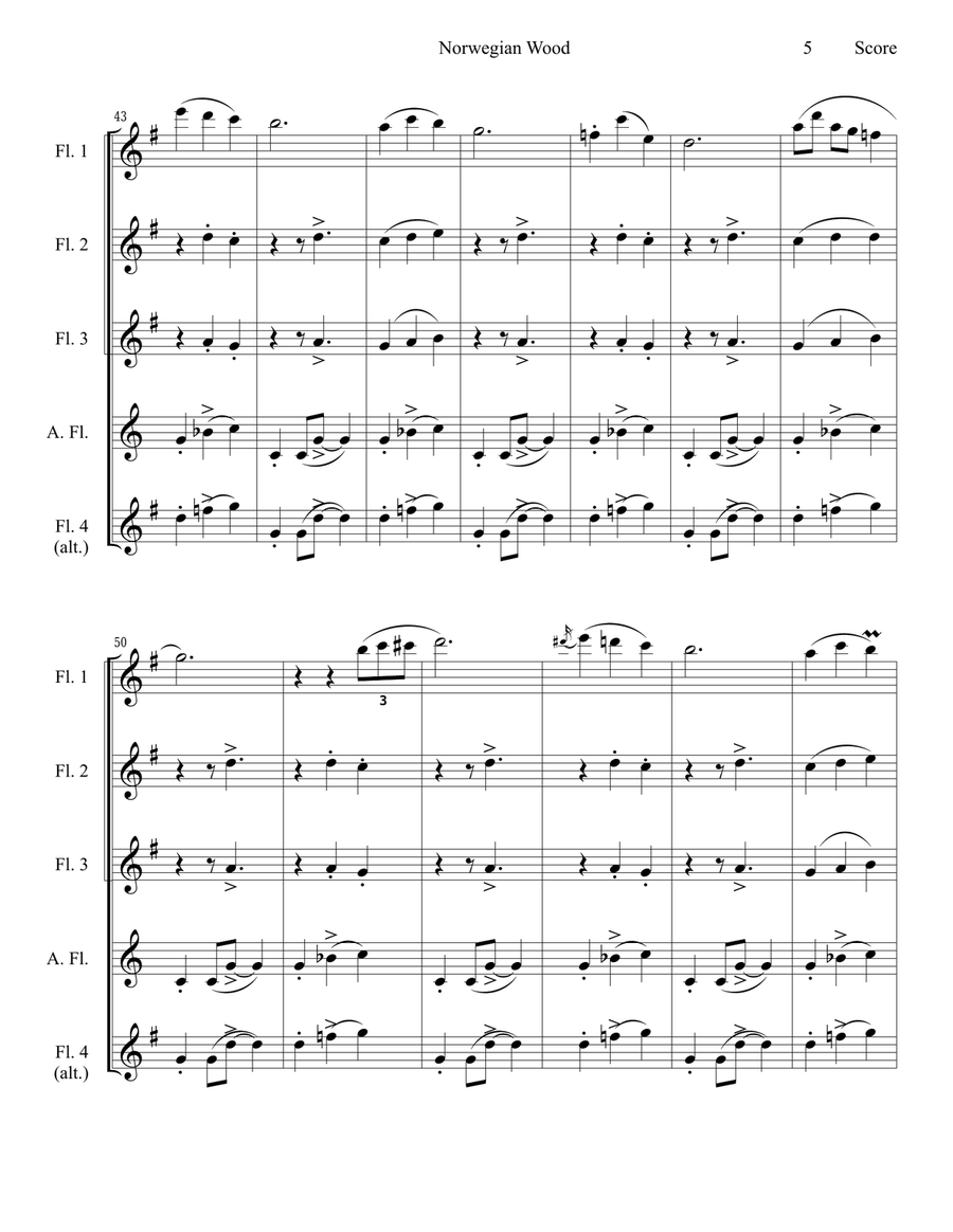 Norwegian Wood (This Bird Has Flown) Woodwind Quartet scores gallery preview page 6