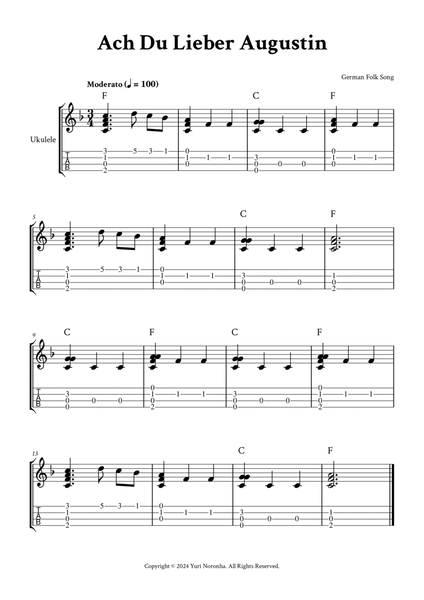 Ach Du Lieber Augustin - Fingerstyle Ukulele (with Tab) image number null