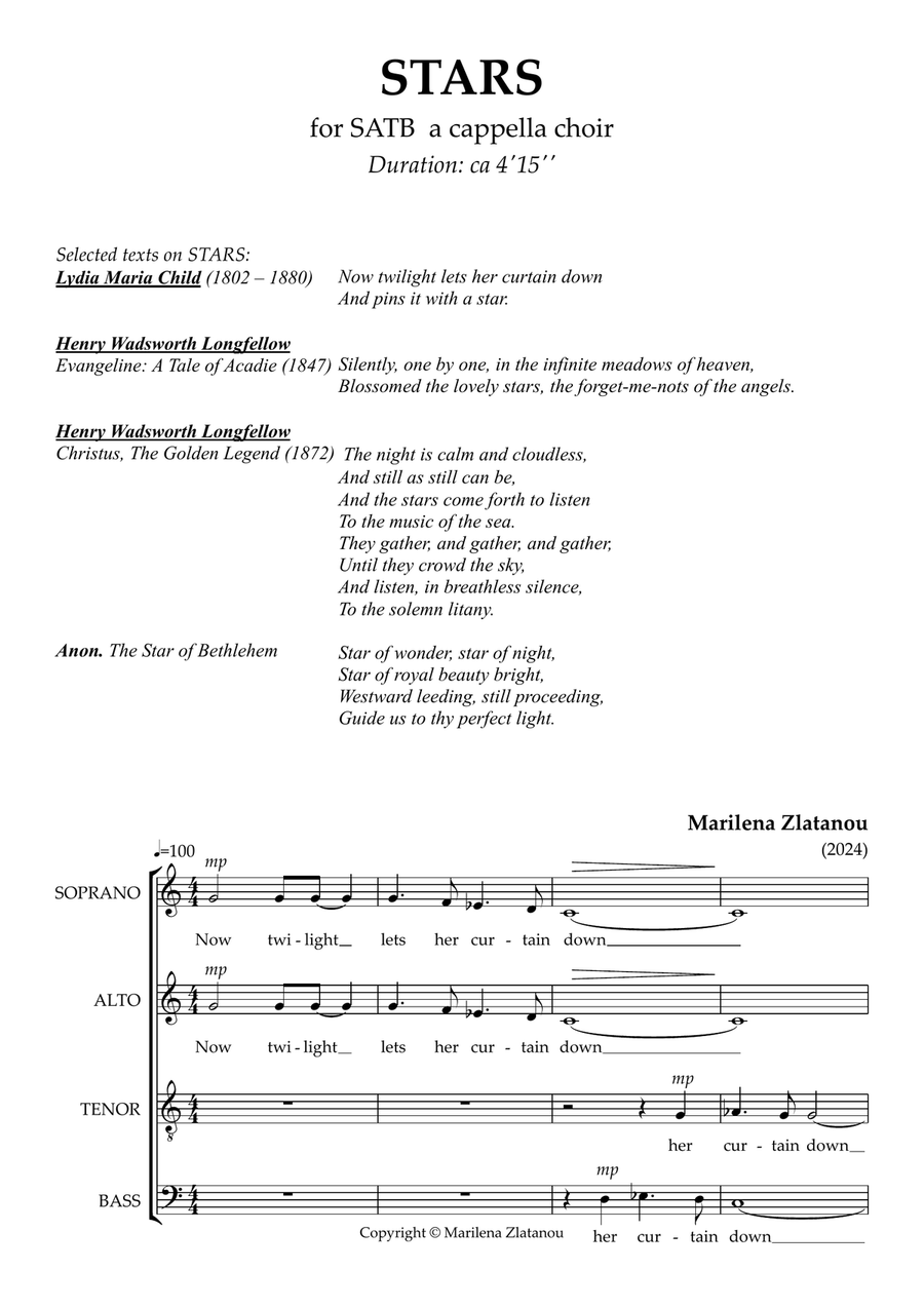 STARS for SATB choir a cappella 4-Part scores gallery preview page 1