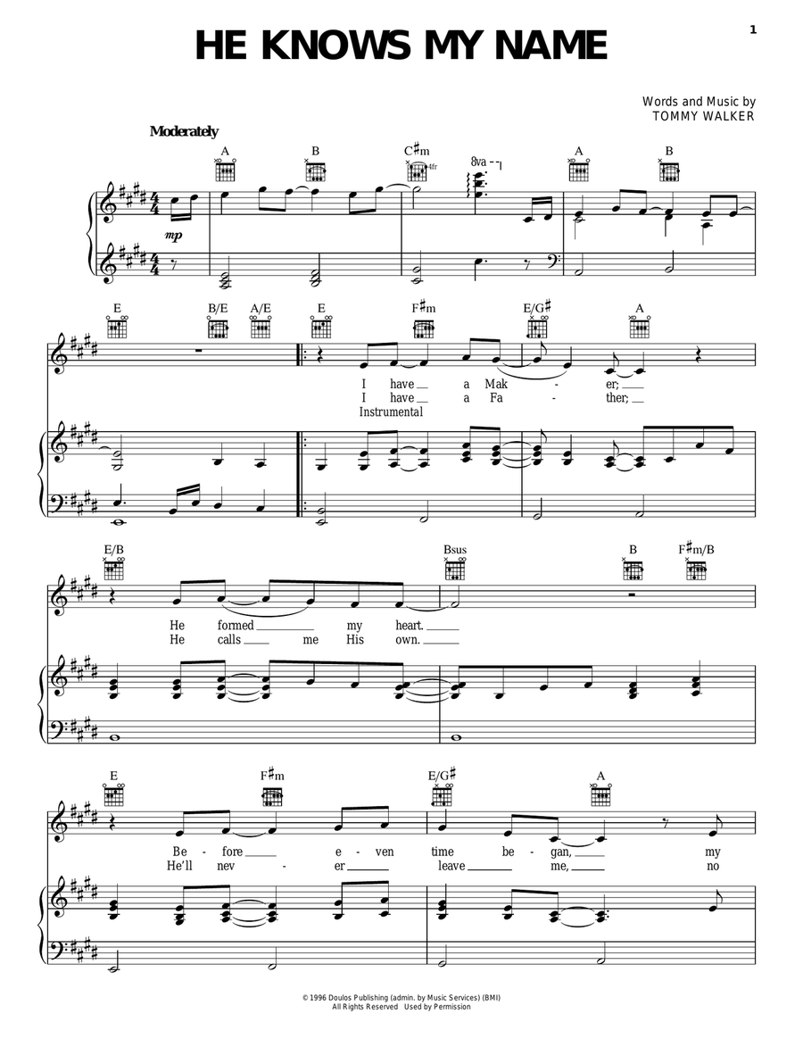 He Knows My Name Piano, Vocal, Guitar scores gallery preview page 1