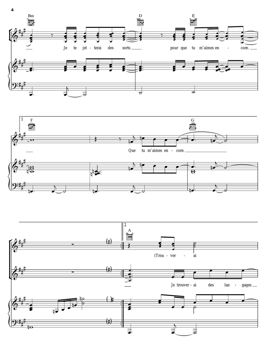 Pour Que Tu M'aimes Encore Piano, Vocal, Guitar scores gallery preview page 4