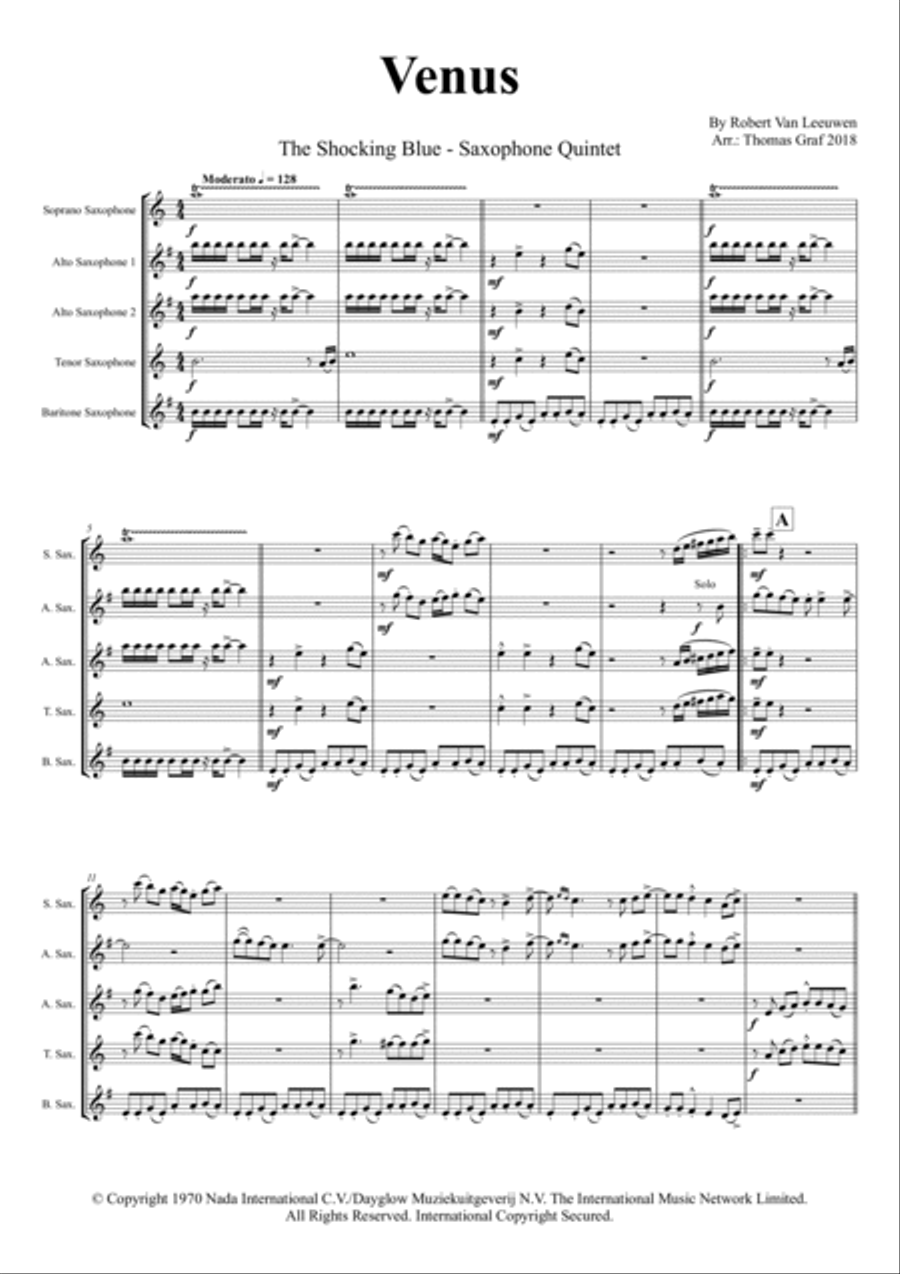 Venus Saxophone Quintet scores gallery preview page 2