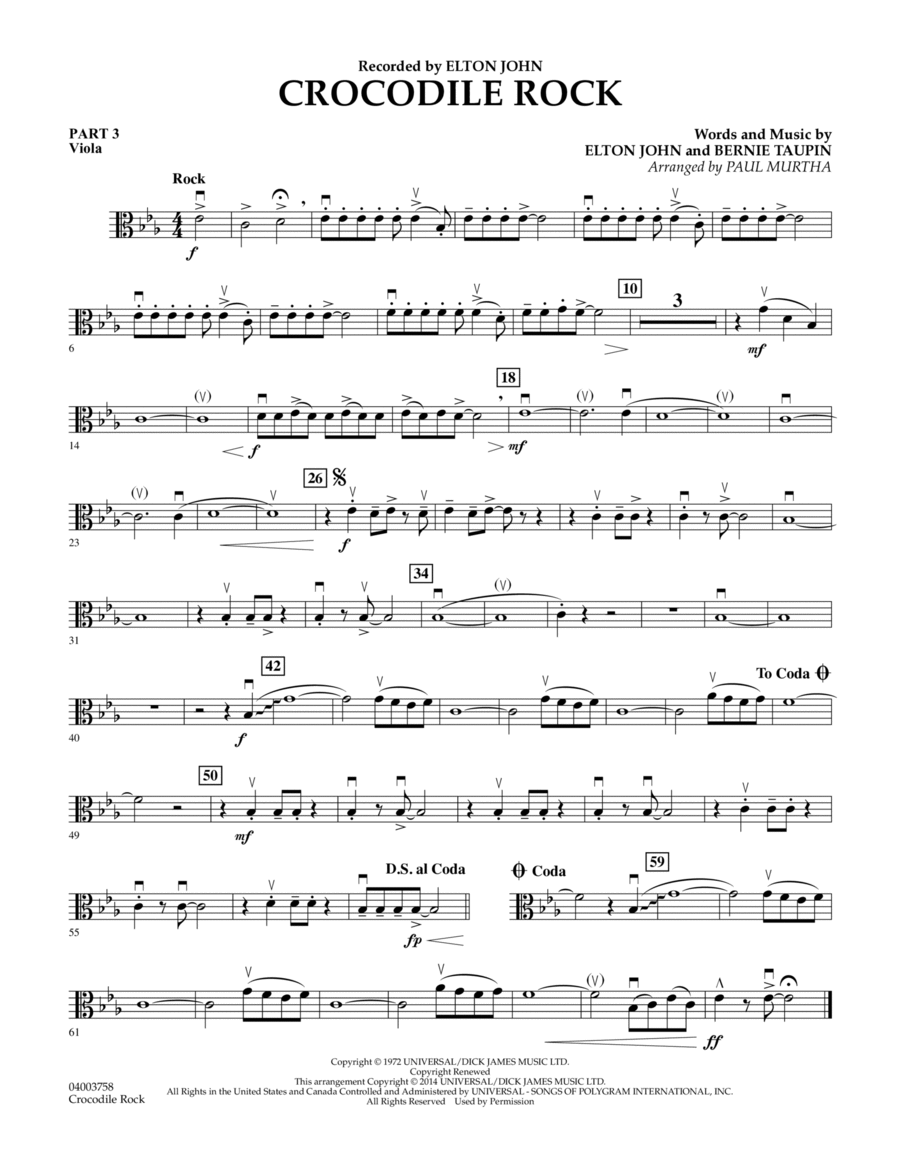 Crocodile Rock - Pt.3 - Viola Concert Band scores gallery preview page 1