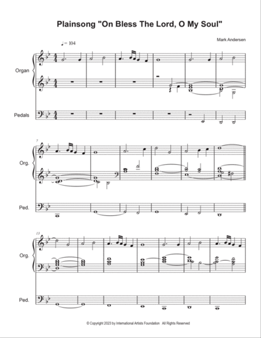Plainsong on Bless The Lord, O My Soul for organ by Mark Andersen Organ Solo scores gallery preview page 3